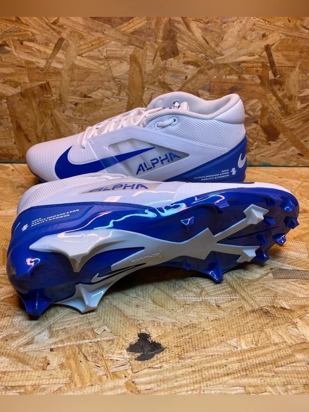 Nike Alpha Menace 4 Pro White Royal Blue Football Cleats FD7037-103 Men Size 10